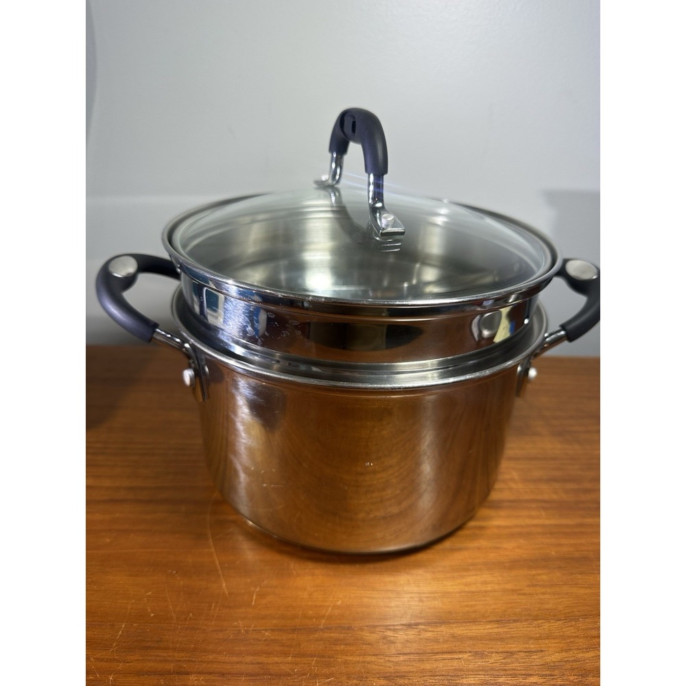 4 Pc TRAMONTINA Tri-Ply Base 3 Quart Stainless Double Boiler / Steamer w/Lid